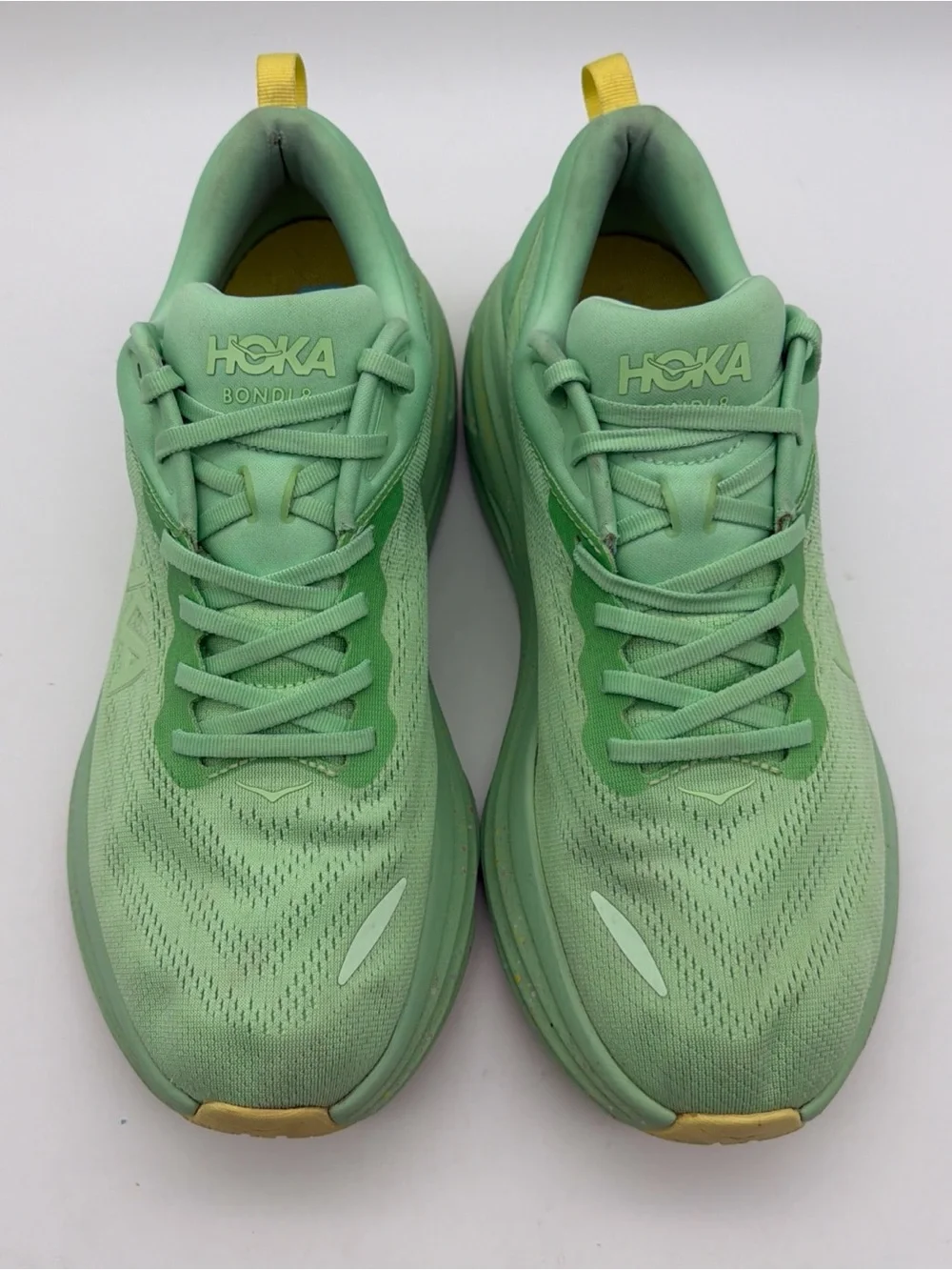 Hoka Bondi 8 Running Shoes Mens 12D Green Gym Walking Athletic Sneakers
